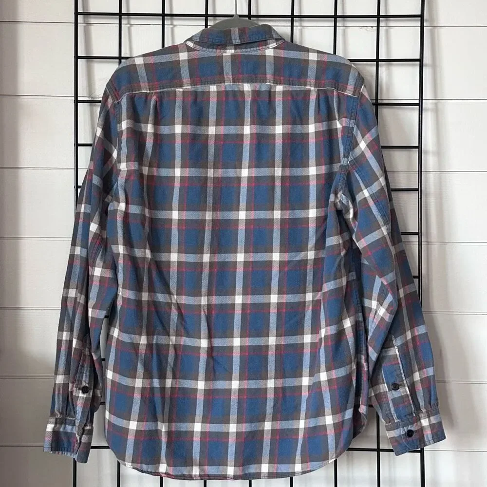 J. Crew Flannel Button Up Shirt‎ Mens M Red Blue LS Plaid Gorpcore Outdoor